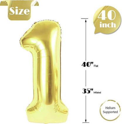 Light Gold Number 1 Balloon - 40 Inch First Birthday Decoration for Boys & Girls | Shiny Party Supplies