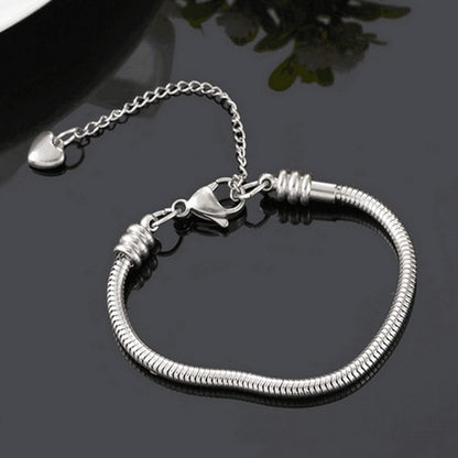 Skiennix Women's Snake Chain Charm Bracelet - Memorial Slider Design, 6 Inch Stainless Steel