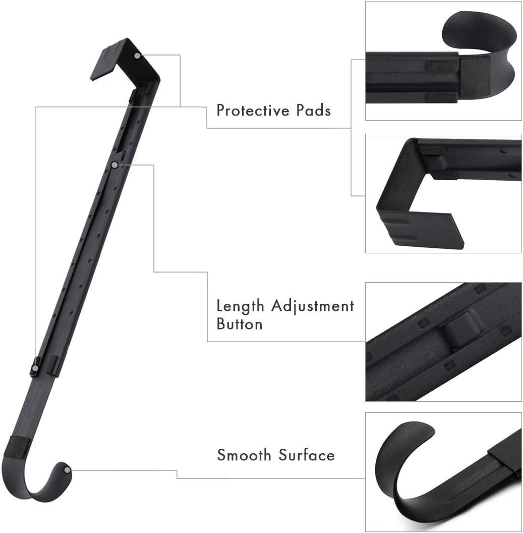 Skiennix Adjustable Wreath Hanger - Over The Door Design 14.9 to 25 Inches | Holds Up to 20 lbs (Black)