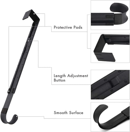 Skiennix Adjustable Wreath Hanger - Over The Door Design 14.9 to 25 Inches | Holds Up to 20 lbs (Black)