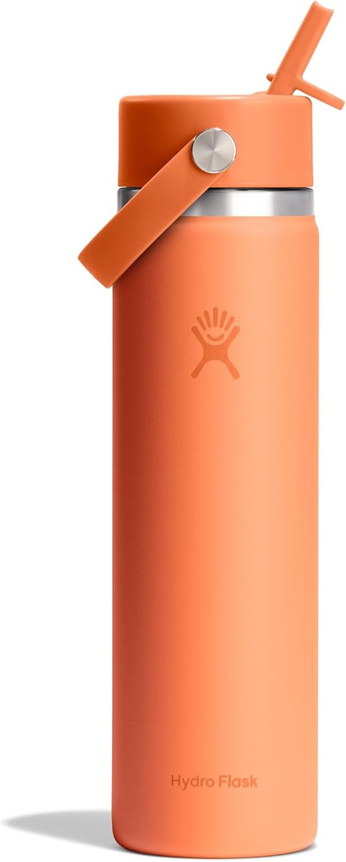 Hydro Flask Water Bottle - Insulated Stainless Steel with Wide Mouth Flex Straw Lid | 24 Oz Nectar Orange