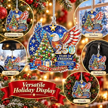 Patriotic 2-Pack Christmas Ornaments - USA 1776-2026 Anniversary Eagle & Flag Set - Red, White & Blue Holiday Decor