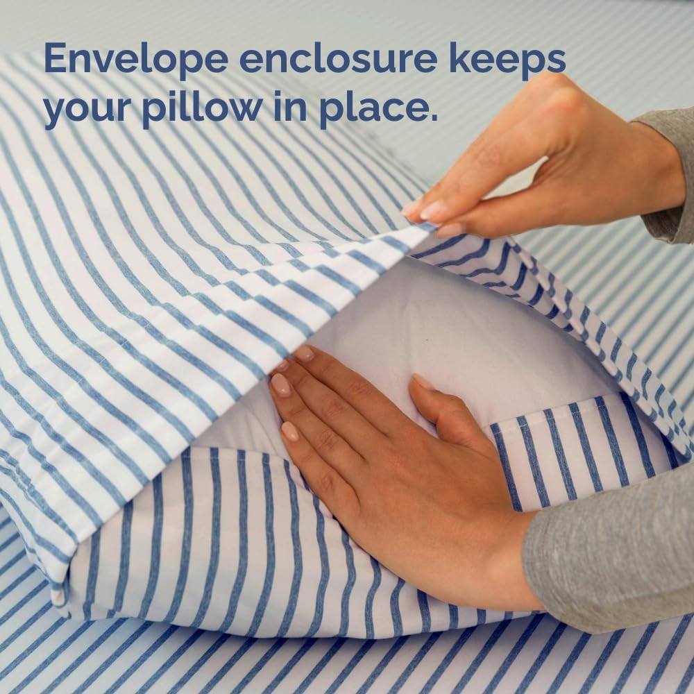 Skiennix Queen Pillow Cases Set of 4 - Ultra Soft Hotel Quality - Wrinkle Free & Fade Resistant - Blue Stripes