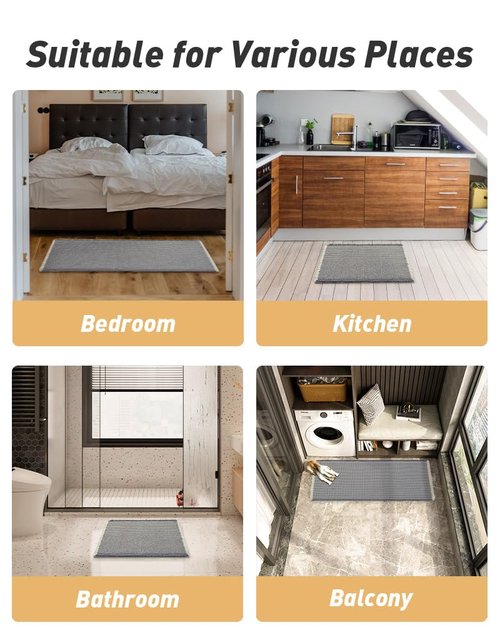 Upgraded Waffle Bath Mat, Super Absorbent Non Slip Bath Mats for Bathroom Floor, Machine Washable Bathroom Rugs with Tassels, Rubber Backed Bathroom Mats, Ultra Soft, 17" x 24",DarkGrey & Cream