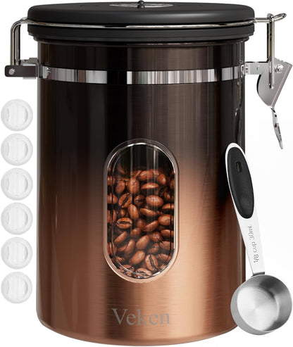 Veken French Press 34oz - Dark Pewter Coffee Maker with 22oz Copper Canister Set