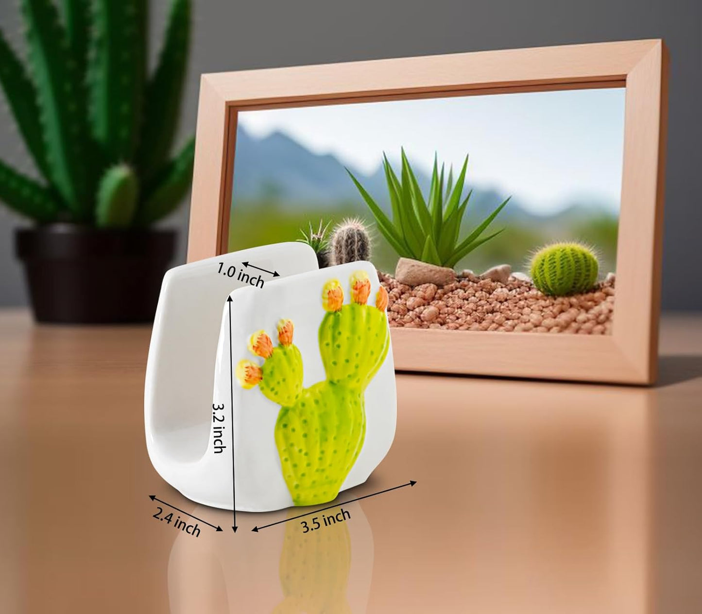 Skiennix Cactus Sponge Holder - Elegant White Ceramic Sink Caddy for Organized Kitchen