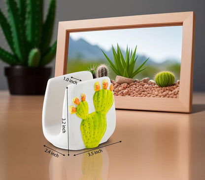 Skiennix Cactus Sponge Holder - Elegant White Ceramic Sink Caddy for Organized Kitchen