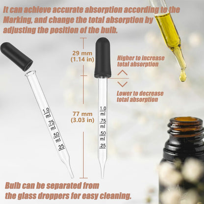 Skiennix 20Pcs Eye Droppers - Glass Pipette with Storage Case & Cleaning Brush | 1ml for Essential Oils, Crafts & Lab Use