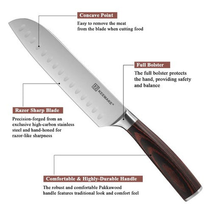 KEEMAKE Santoku Knife Set of 2pcs, Japanese Chef Knife Sets with German High Carbon Stainless Steel 1.4116 Kitchen Knives, Pakkawood Handle Knife for Kitchen
