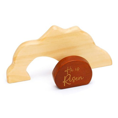 RUSATEN He is Risen Easter Decor – Wooden Resurrection Scene with Empty Tomb, Cross & Figurines, Christian Religious Tabletop Decoration for Home Christian Easter Basket Stuffer