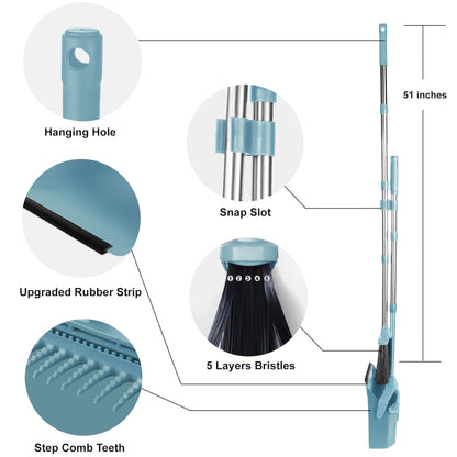 Tiumso Upgrade Broom and Dustpan Set, Broom with Dustpan Combo Set, Large Broom and Dust Pan with Handle, Self-Cleaning Dust Pans, Heavy Duty Broom and Dustpan Set for Lobby Kitchen Office - Green