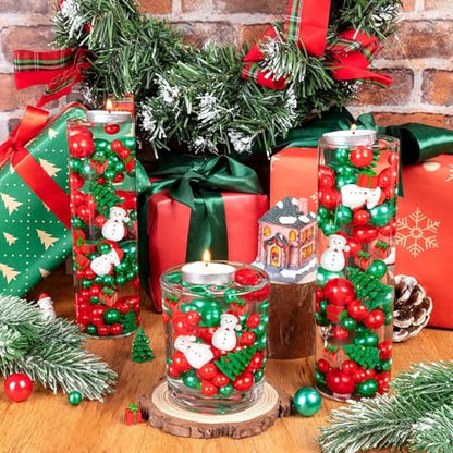 240Pcs Christmas Vase Filler Set with Beads, Mini Snowmen & Trees - Holiday Decor