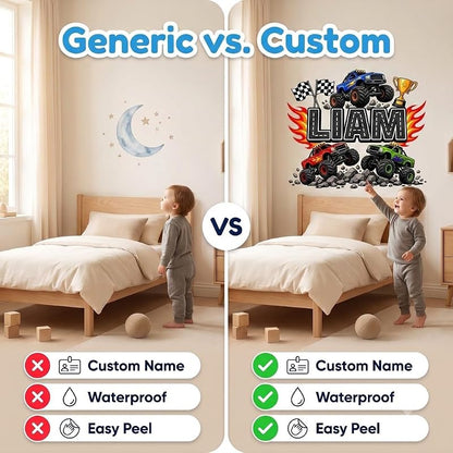 Personalized Monster Truck Wall Decal for Boys – Style 2