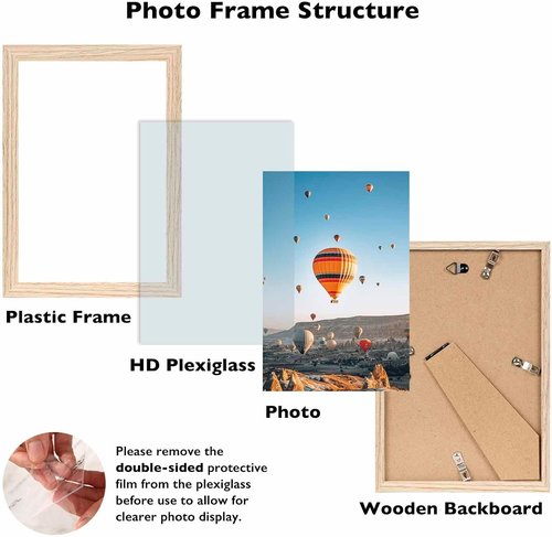 JCJMY Picture Frame - 5.5x8.5 Wall Mount or Tabletop Display | Shatter Resistant Plexiglass, Natural Finish