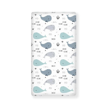 Streeyiu Whale Baby Crib Sheets for Boys Girls Ocean Fitted Crib Sheet for Standard Crib and Toddler Mattress Sea Animal Baby Mattress Sheets Toddler Bed Sheet 52x28x8 in