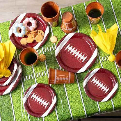 JOYIN 73 PCS Football Party Supplies, 18pcs 9''Plates, 18pcs 7''Plates, 18 Plastic Cups, 18 Napkins, Tablecloth Football Gameday Party Tableware Set for Birthday Party Decorations Serve 18