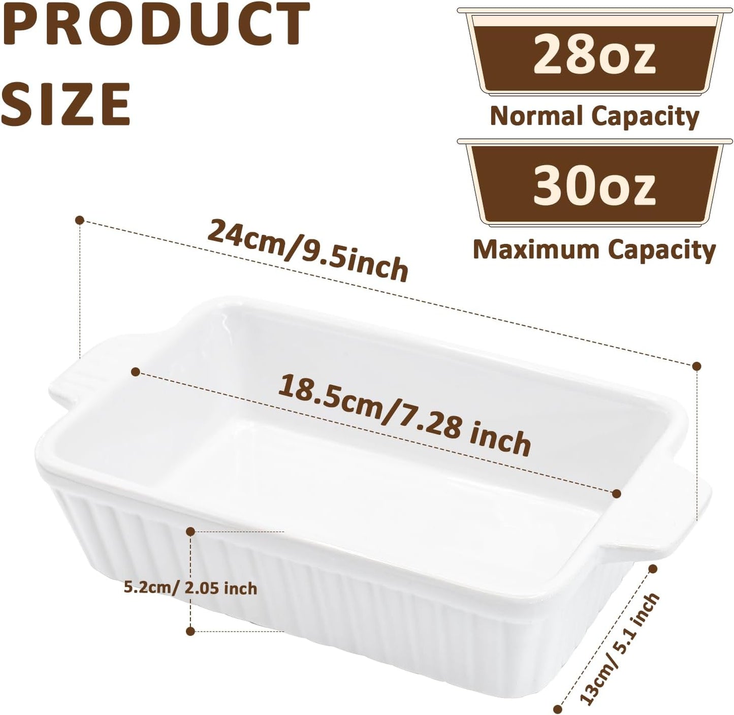 Regine Switzerland 30 Oz Small Baking Dish - Durable Ceramic Casserole Dish with Double Handles | 7x4.5 Inch, White