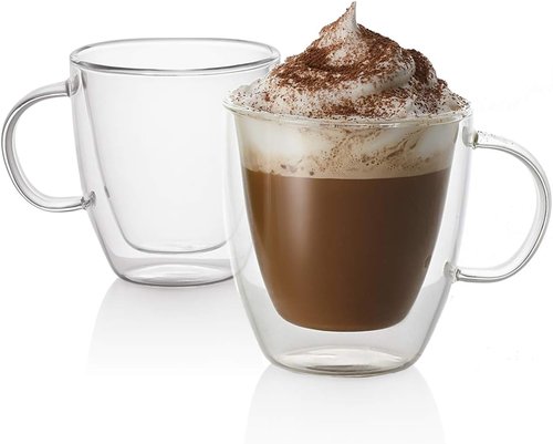 GoodGlassware Double Walled Espresso Mugs (Set of 2) 5.4 oz - Insulated Thermo Cups with Handle for Tea or Coffee Machine - Crystal Clear, Lead-Free, Dishwasher Safe Glasses