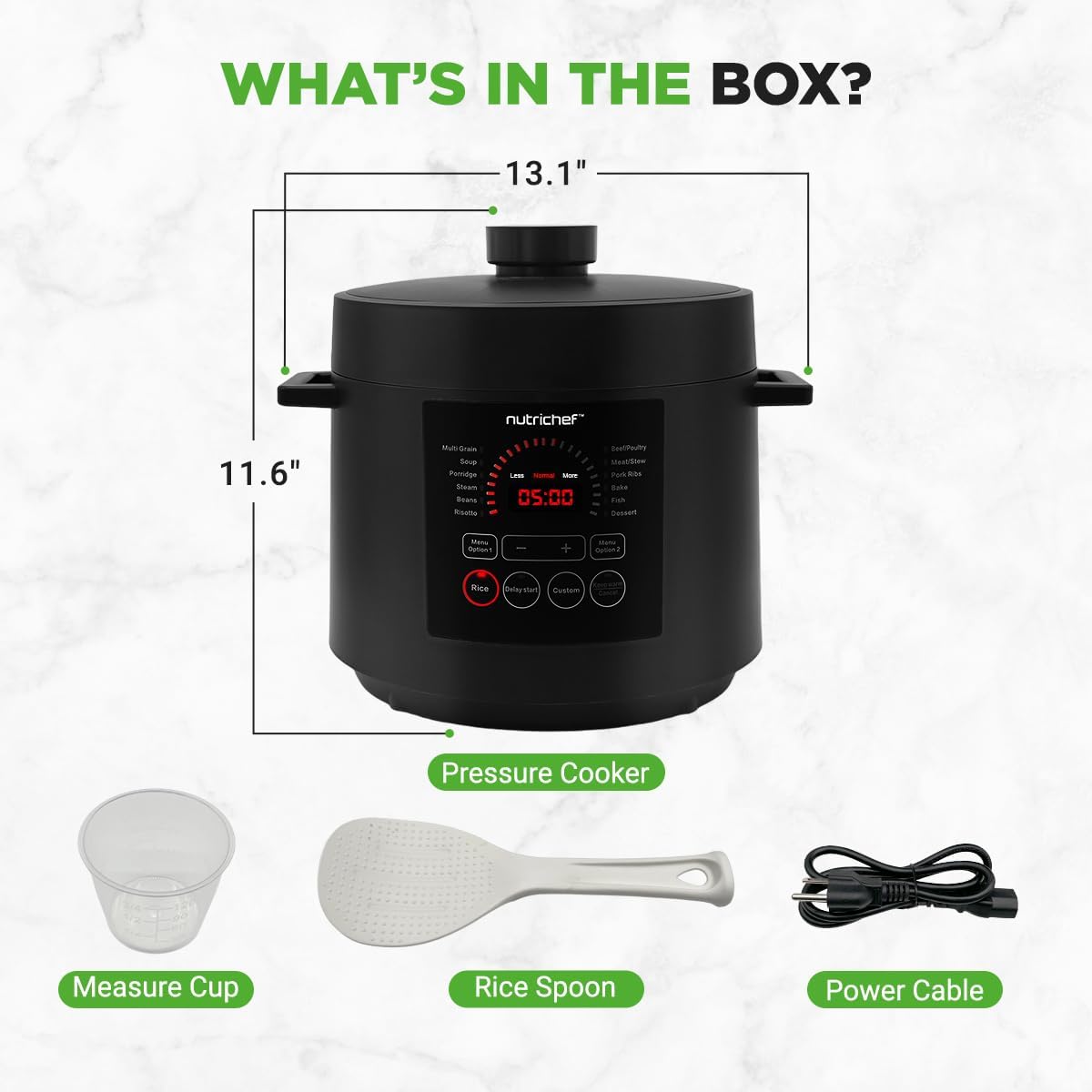 NutriChef Electric Pressure Cooker - 6 Quart Capacity | 9-in-1 Digital Multi-Cooker | Adjustable Time & Temperature | Black Finish