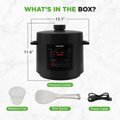 NutriChef Electric Pressure Cooker - 6 Quart Capacity | 9-in-1 Digital Multi-Cooker | Adjustable Time & Temperature | Black Finish