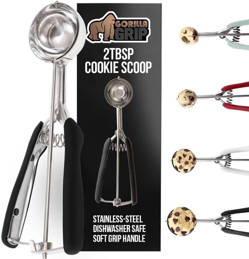 GORILLA GRIP Cookie Scoop - BPA-Free 304 Stainless Steel, Soft Grip Handle, 2 TBSP Size, Black