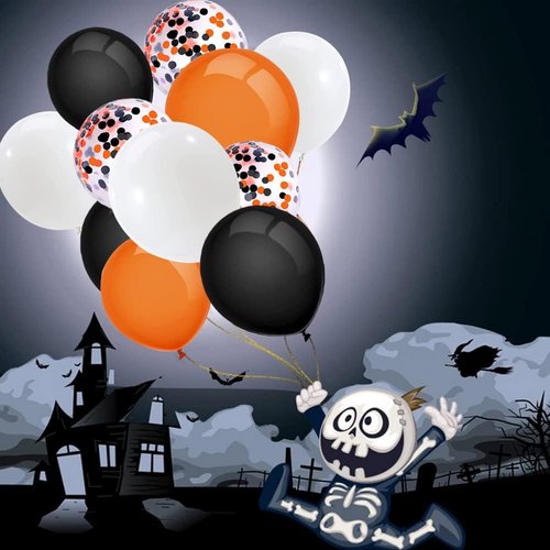 60pcs 12-Inch Halloween Balloons - Premium Latex Party Decorations | Black, White, Orange