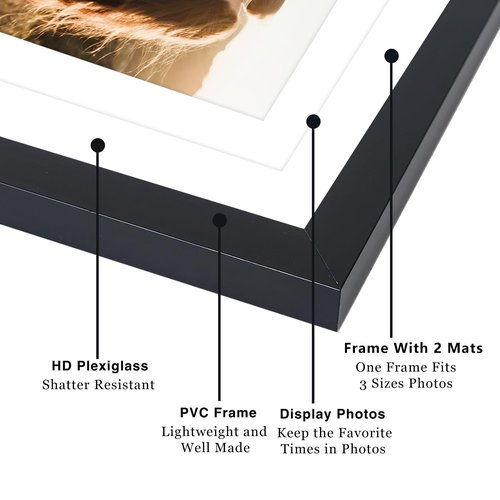 JCJMY 9 Pack 12x12 Picture Frame Gallery Wall Frame Set for 8x8 or 10x10 with 2 Mats or 12x12 Without Mat, Square Collage Wall Decor Photo Frames Bulk Set of 9 for Wall Hanging, Black