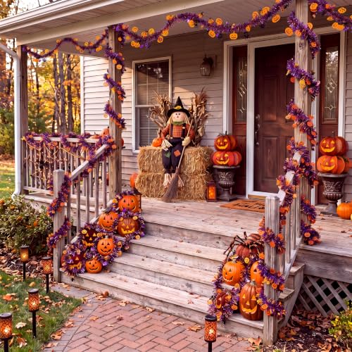 Halloween Garland Glitter Tinsel 100ft for Decoration - Orange Purple Black