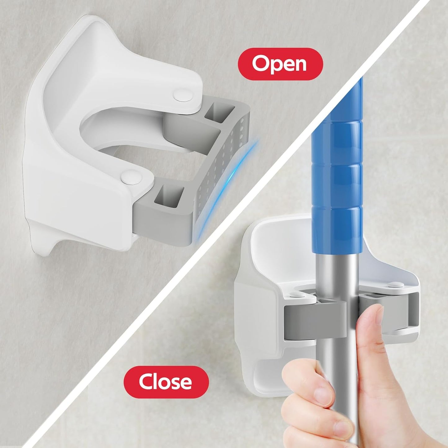 Reliahom Broom Holder Wall Mount - 10 Pack Self-Adhesive Mop Grippers for Easy Garage Storage | White
