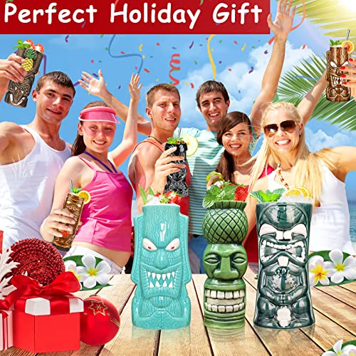 Set of 12 Ceramic Tiki Mugs for Cocktails Hawaiian Party Drinkware