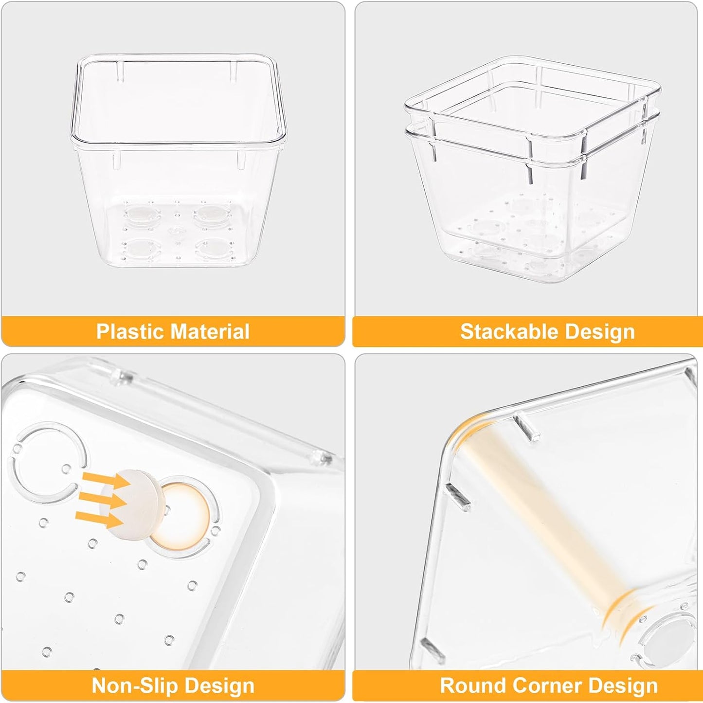 SMARTAKE 13-Piece Drawer Organizers - Non-Slip Silicone Pads for Makeup, Jewelry & Utensils | Clear Storage Trays
