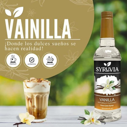 Syruvia Vanilla Syrup for Coffee – Vanilla Coffee Syrup, Drinks, Lattes & Beverages – 25.4 fl oz, With Pump