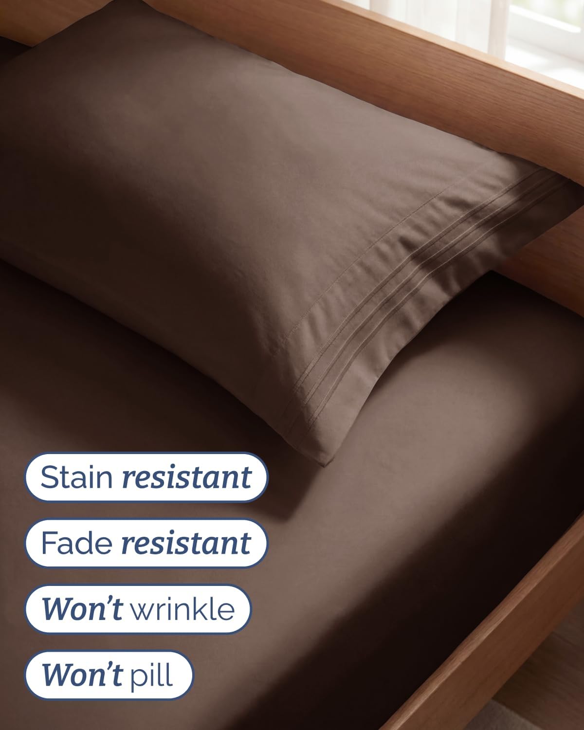 Skiennix Twin Size Sheet Set - Comfy Cooling Bed Sheets - Ultra-Soft, Deep Pockets, Wrinkle-Free - Brown