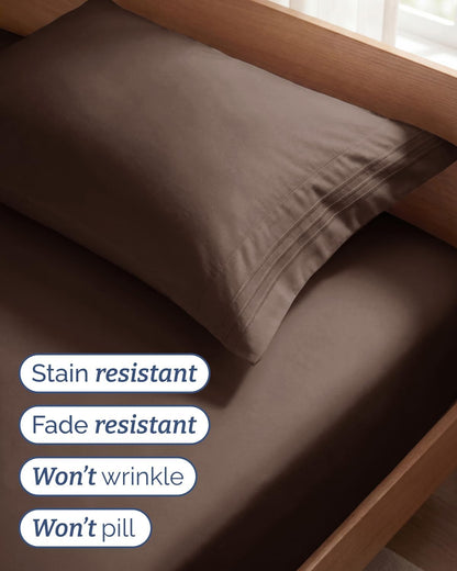 Skiennix Twin Size Sheet Set - Comfy Cooling Bed Sheets - Ultra-Soft, Deep Pockets, Wrinkle-Free - Brown