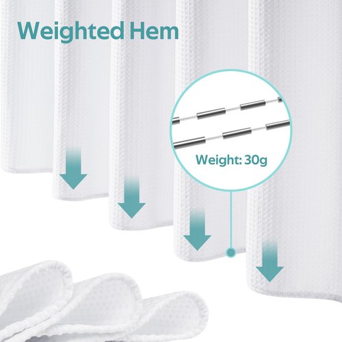 Vipfree 3 in 1 Shower Curtain Set, Waffle Shower Curtain and Liner Set with 12 Double Sided Shower Curtain Hooks, 258GSM Luxury Weighted Cloth Shower Curtains for Bathroom, 72 W x 72 H, White