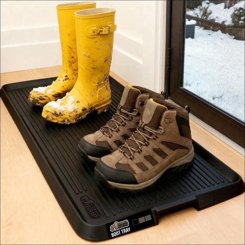 Gorilla Grip Boot Tray - Waterproof Natural Rubber Indoor/Outdoor Mat with Raised Edges | 24x16 Black