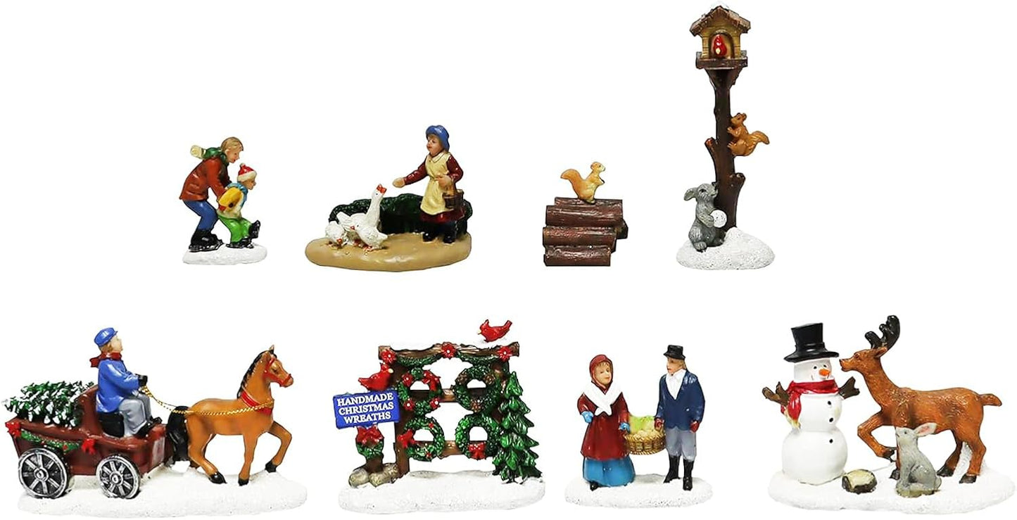 Moments In Time 20-Piece Lighted Christmas Village Set - Hand-Painted Holiday Town Display with LED Lights