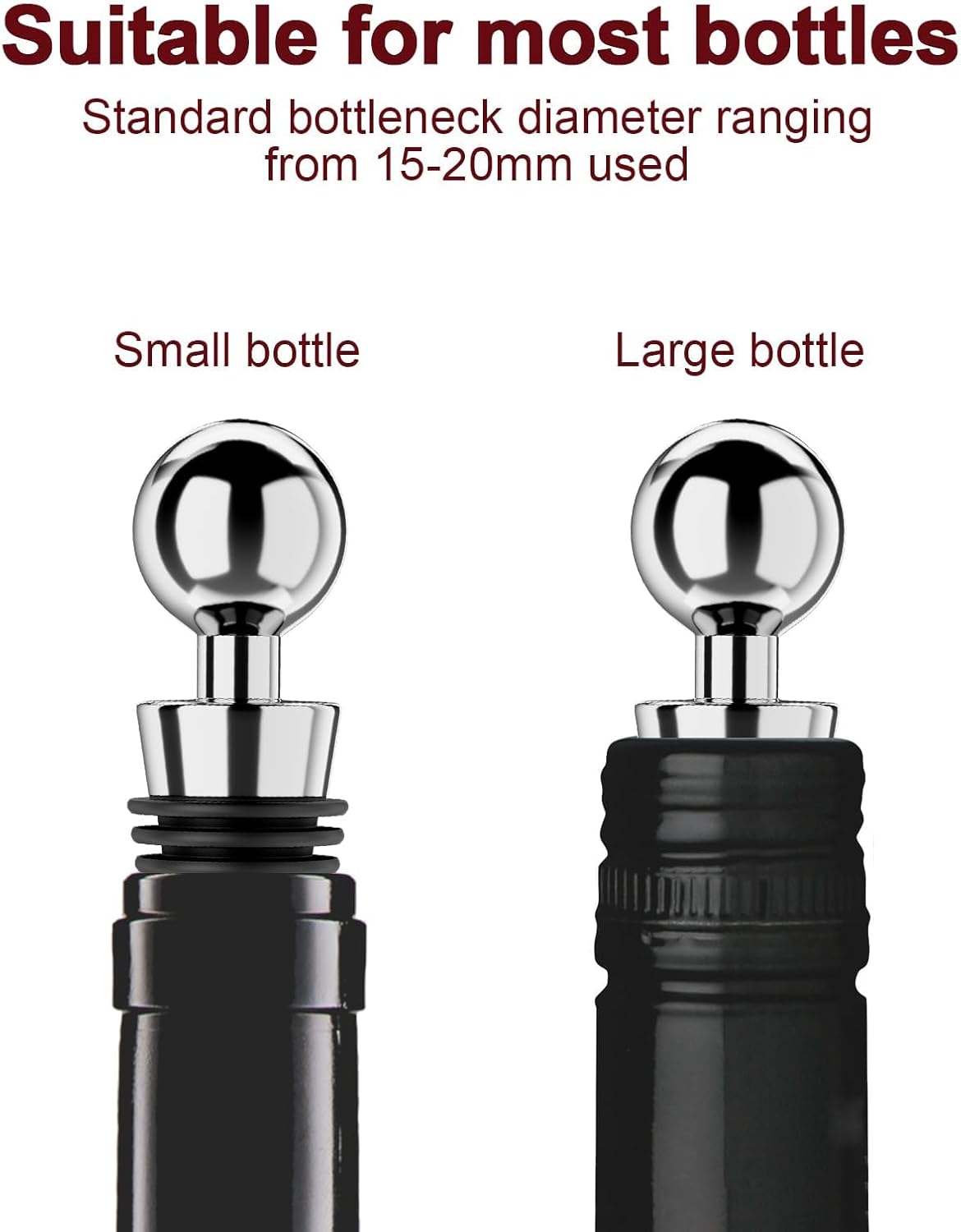 Wine Stoppers for Wine Bottles 6Pcs Vacuum Wine Bottle Stopper with Silicone Reusable Wine Corks, Leak proof Keep Fresh Suitable for Standard (Silver, 6 Pack)