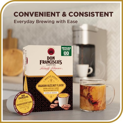 Don Francisco's Hawaiian Hazelnut Flavored Coffee Pods, 55 Count, Medium Roast, Compatible with Keurig Brewers