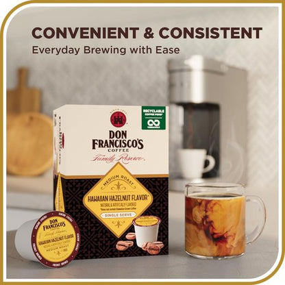 Don Francisco's Hawaiian Hazelnut Flavored Coffee Pods, 55 Count, Medium Roast, Compatible with Keurig Brewers