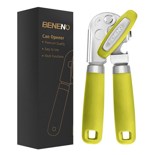 Can Opener Manual, Can Opener with Magnet, Hand Can Opener with Sharp Blade Smooth Edge, Handheld Can Openers with Big Effort-Saving Knob, Can Opener with Multifunctional Bottles Opener, Lime Green