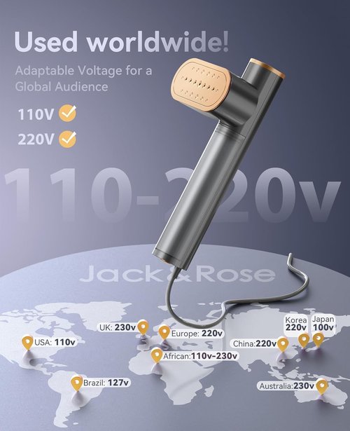 Jack & Rose Travel Steamer - 2-in-1 Portable Iron & Steamer | 15s Heat-Up, Global Use, Large Ceramic Panel