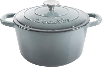 Crock Pot Artisan 5-Quart Round Enameled Cast Iron Dutch Oven - Slate Gray, Durable Cookware for Versatile Cooking
