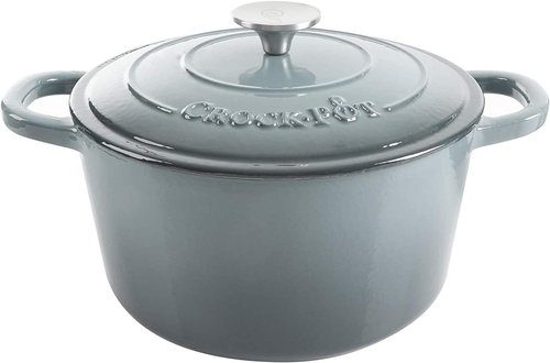 Crock Pot Artisan 5-Quart Round Enameled Cast Iron Dutch Oven - Slate Gray, Durable Cookware for Versatile Cooking