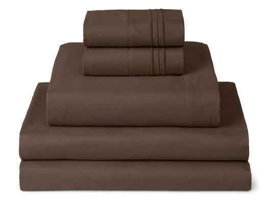 Mellanni Split King Sheets Set - 5 PC Iconic Collection Bedding - Hotel Luxury, Extra Soft, Cooling Bed Sheets - Wrinkle, Fade, Stain Resistant (Split King, Brown)