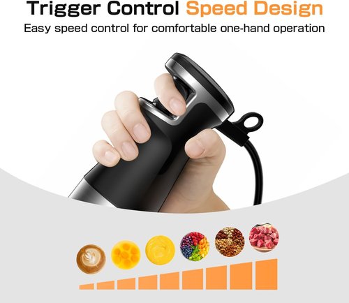 Immersion Blender 1100W - 3-in-1 Handheld Set with Speed Control, Whisk & Milk Frother for Smoothies & Soups