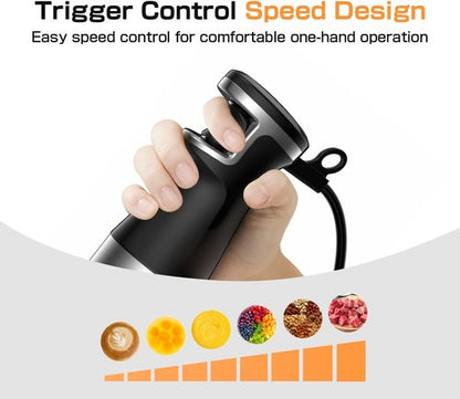 Immersion Blender 1100W - 3-in-1 Handheld Set with Speed Control, Whisk & Milk Frother for Smoothies & Soups