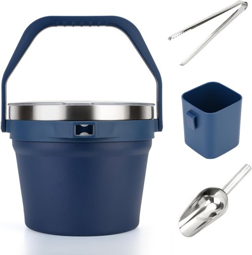 7.5L Insulated Ice Bucket with Lid, Scoop & Tongs, Large Stainless Steel Double-Wall Beverage Cooler, Holds 6 Beer Bottles or 3 Wine Bottles, Great for Parties, BBQ, Bar, Outdoor Events/256oz