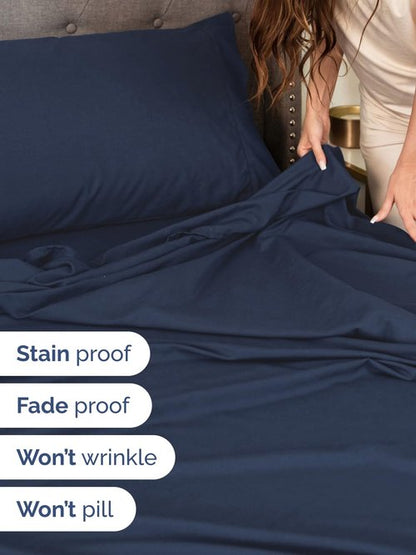 Extra Deep King Sheet Set - 6 Piece Breathable and Cooling Sheets - Hotel Luxury Bedding for Women, Men, Kids & Teens - Easy Secure Fit - Soft, Wrinkle Free and Comfy - Extra Deep Pockets - Navy Blue