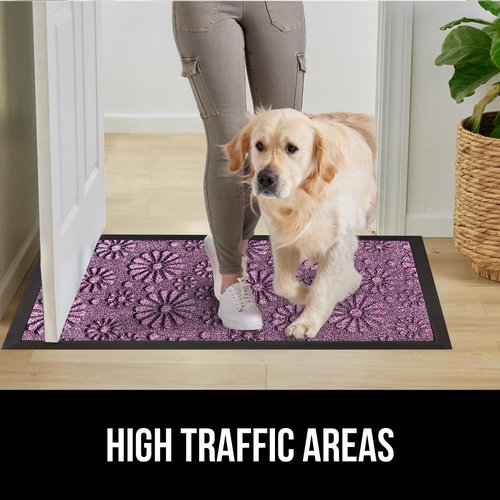 GORILLA GRIP Waterproof All-Season WeatherMAX Doormat - Durable Natural Rubber, Easy Clean, 29x17, Purple Confetti Daisy